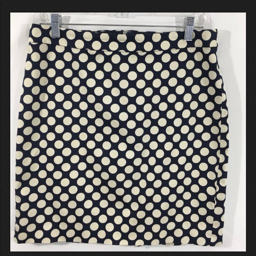 J Crew Navy and Cream Polka Dot Pencil Skirt